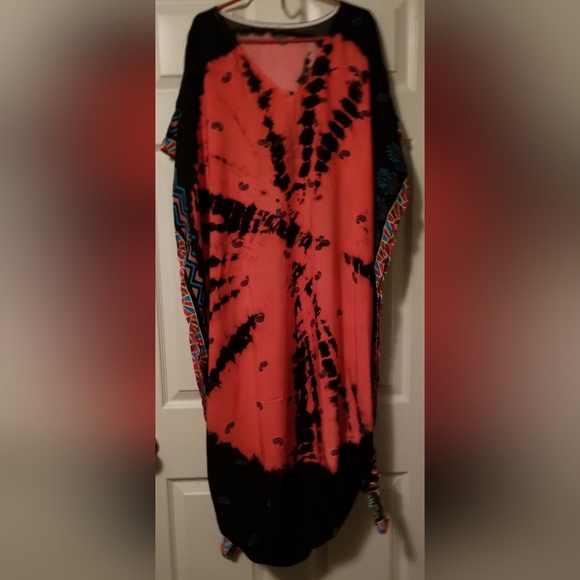 Women's All Over Print Batwing Sleeve V Neck Multicolor - Picture 3 of 3